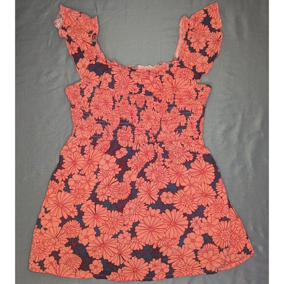 Women's Isabel Maternity Ruffle Smocked Maternity Tank Top Pink Floral - Picture 5 of 8